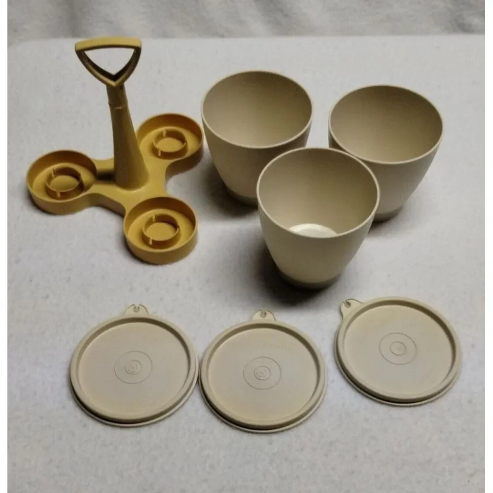 Tupperware Condiment Caddy Set Bowls Lids Vintage Serving Beige - Picture 2 of 12